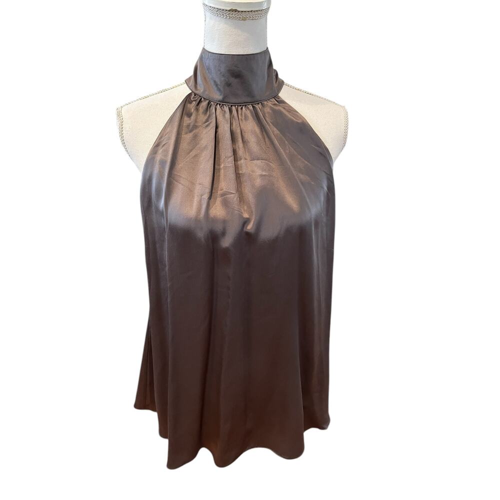 French Connection High Neck Silk Halter Top Shark Gray 8